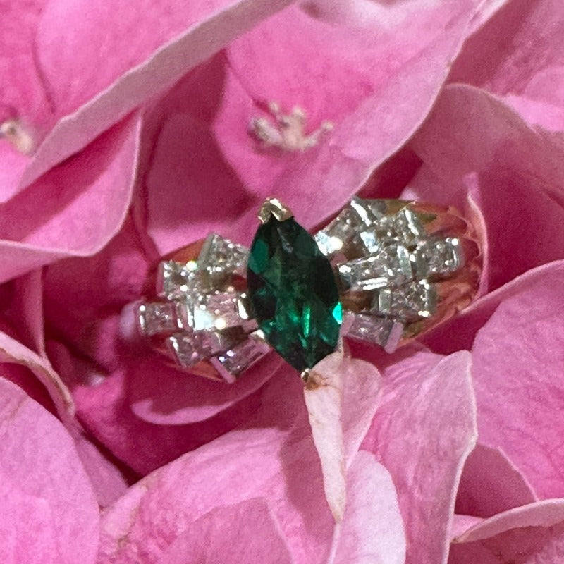 14 Karat Yellow Gold Emerald and Diamond Ring