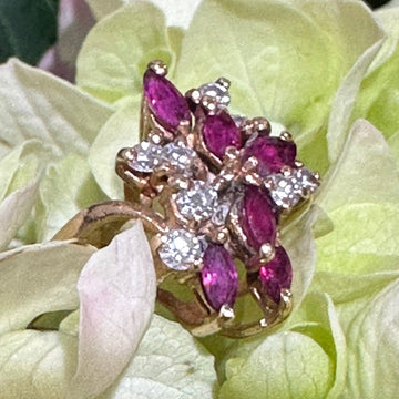 14 Karat Yellow Gold Ruby and Diamond Ring