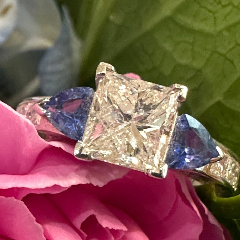 14 Karat White Gold Diamond and Sapphire Ring