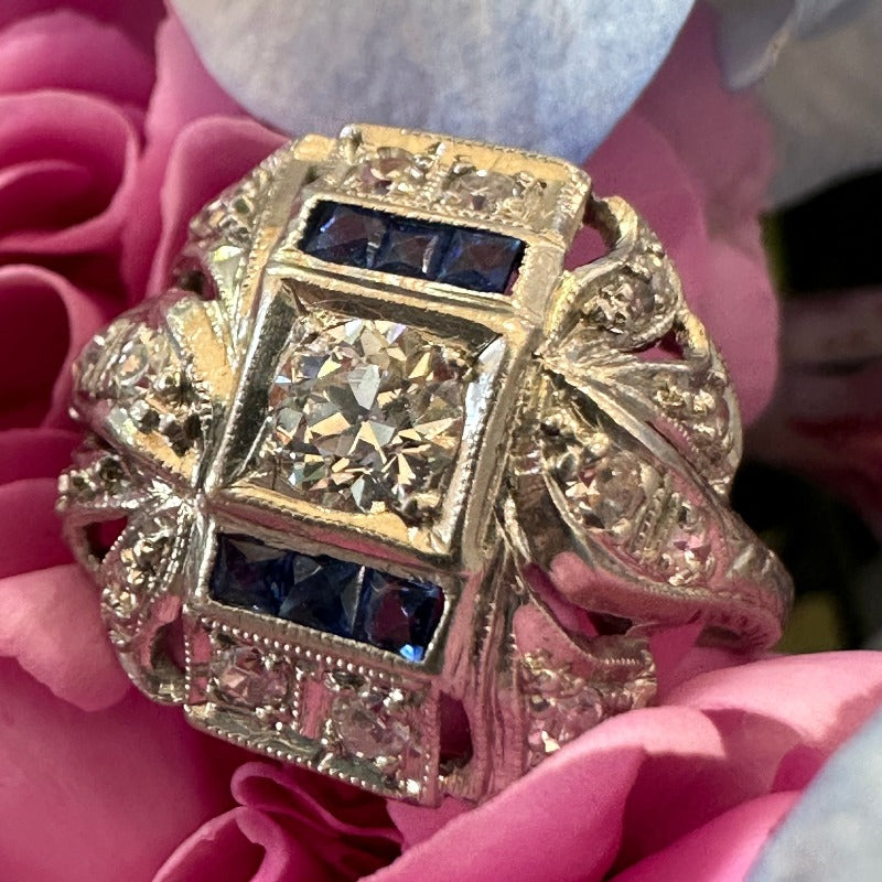 Art Deco Platinum and Sapphire Ring