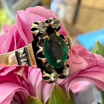 14 Karat Victorian Ring with a Green Doublet & Rose Cut Diamonds