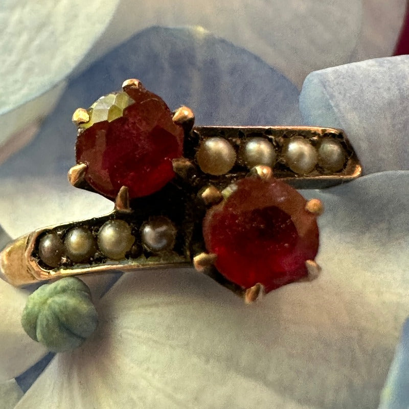 14 Karat Victorian Red Doublet & Seed Pearl Ring