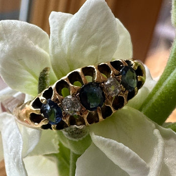 14 Karat Yellow Gold Sapphire & Diamond Victorian Ring