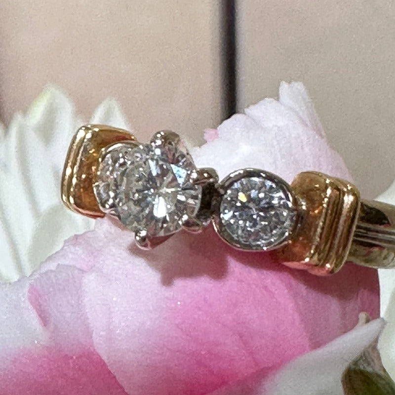 14 Karat Yellow & White Gold 3 Diamond Ring