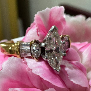 14 Karat Yellow Gold Marquis Cut Diamond Ring