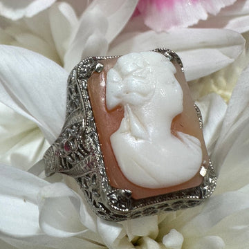 14 Karat White Gold Cameo Ring