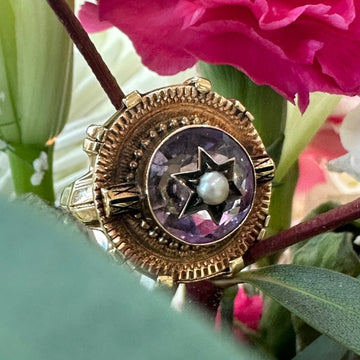 14 Karat Yellow Gold, Amethyst Pin Conversion Ring