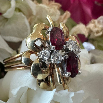 14 Karat Yellow Gold, Ruby & Diamond Ring