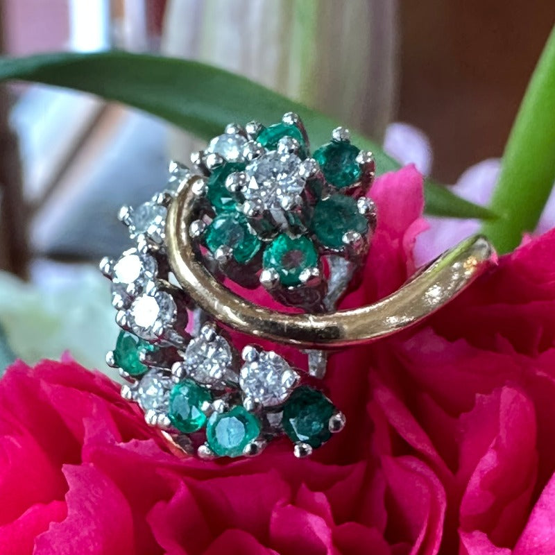 14 Karat Yellow Gold Emerald & Diamond Ring