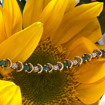 14 Karat Yellow Gold Emerald & Diamond Bracelet