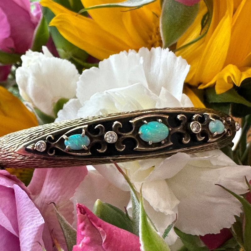 Vintage Opal and Diamond Bangle Bracelet 