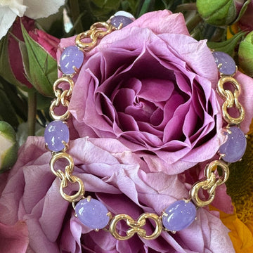 14 Karat Yellow Gold and Purple Jade Bracelet
