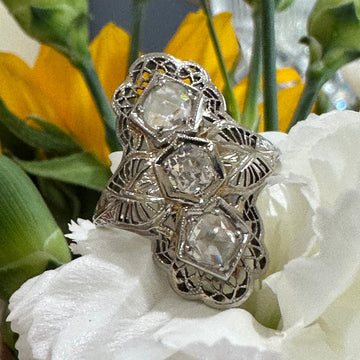 18 Karat White Gold Diamond Shield Ring