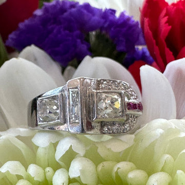 Platinum, Diamond & Ruby Buckle Ring