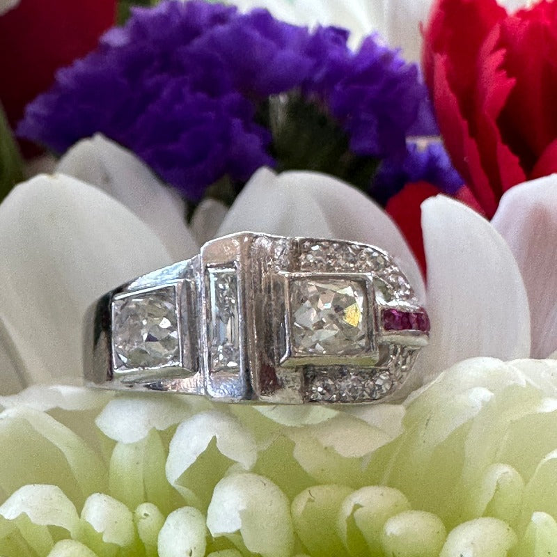 Platinum, Diamond & Ruby Buckle Ring