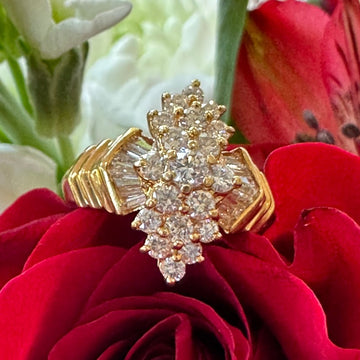 18 Karat Yellow Gold Diamond Cluster Ring