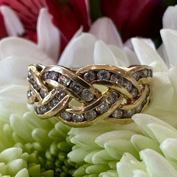 14 Karat Yellow Gold & Diamond Braided Ring