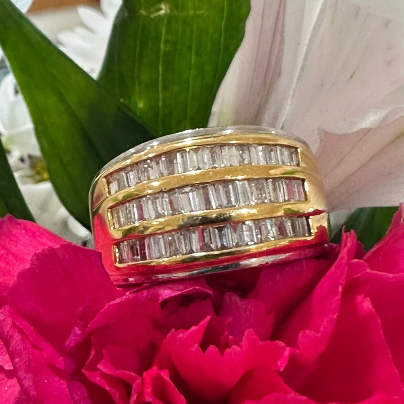 Platinum/ 18 Karat Yellow Gold & Diamond Baguette Ring