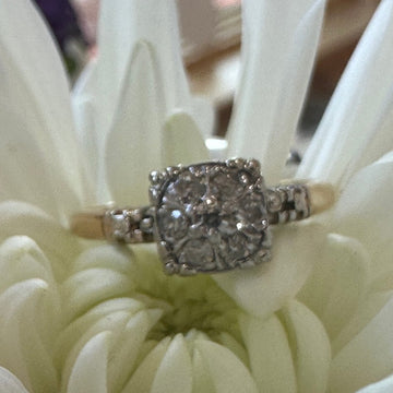 14 Karat Yellow and White Gold Diamond Cluster Ring