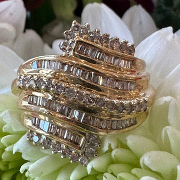 10 Karat Yellow Gold Diamond Cluster Ring