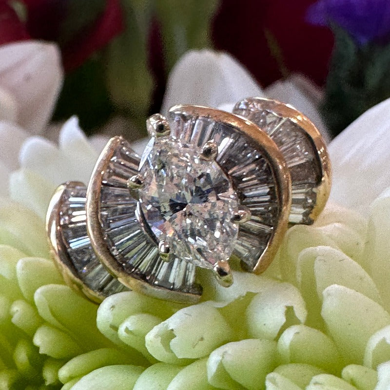 14 Karat Yellow Gold Marquis Diamond Engagement Ring