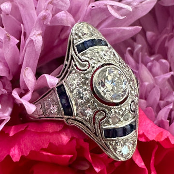 Platinum Art Deco Diamond & Sapphire Ring