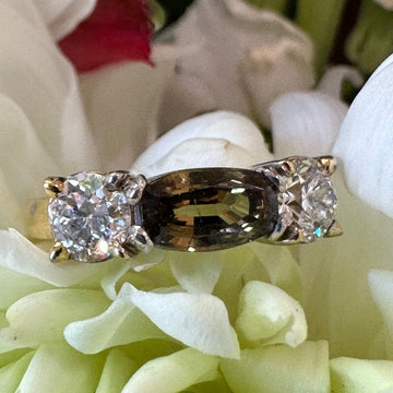 Platinum/ 18 Karat Yellow Gold Demantoid Garnet & Diamond Ring