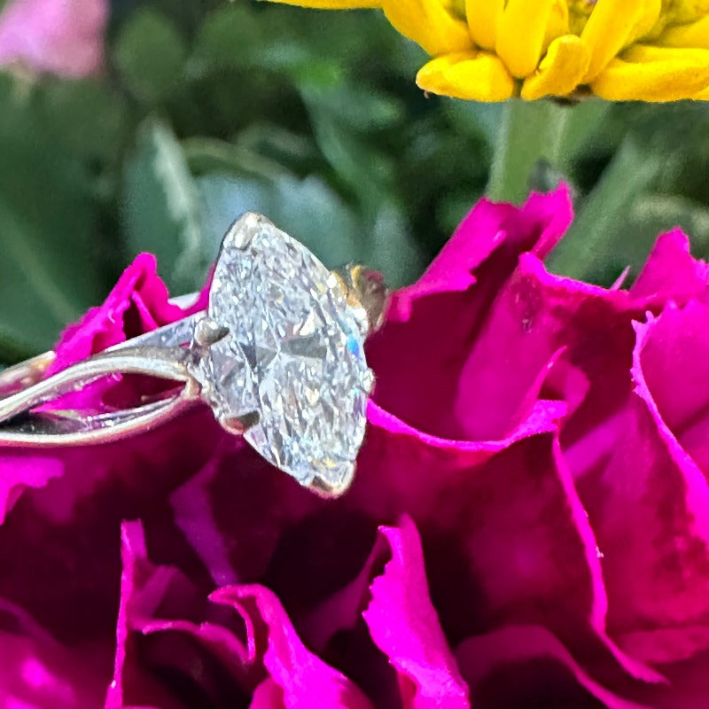 14 Karat White Gold Marquis Diamond Engagement Ring