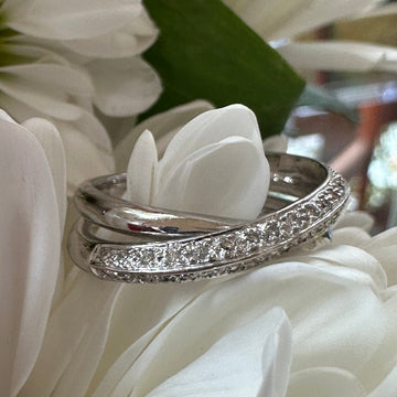 14K White Pave Diamond Criss Cross Ring