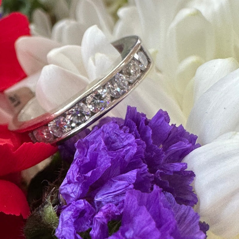 14K White Diamond Wedding Band