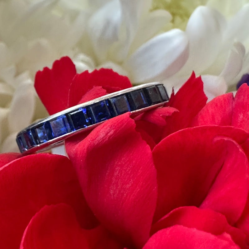 Platinum Synthetic Sapphire Eternity Band