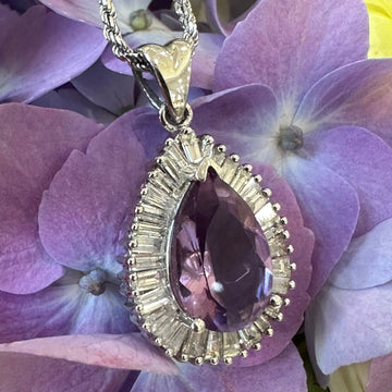 14 Karat White Gold Amethyst & Diamond Necklace