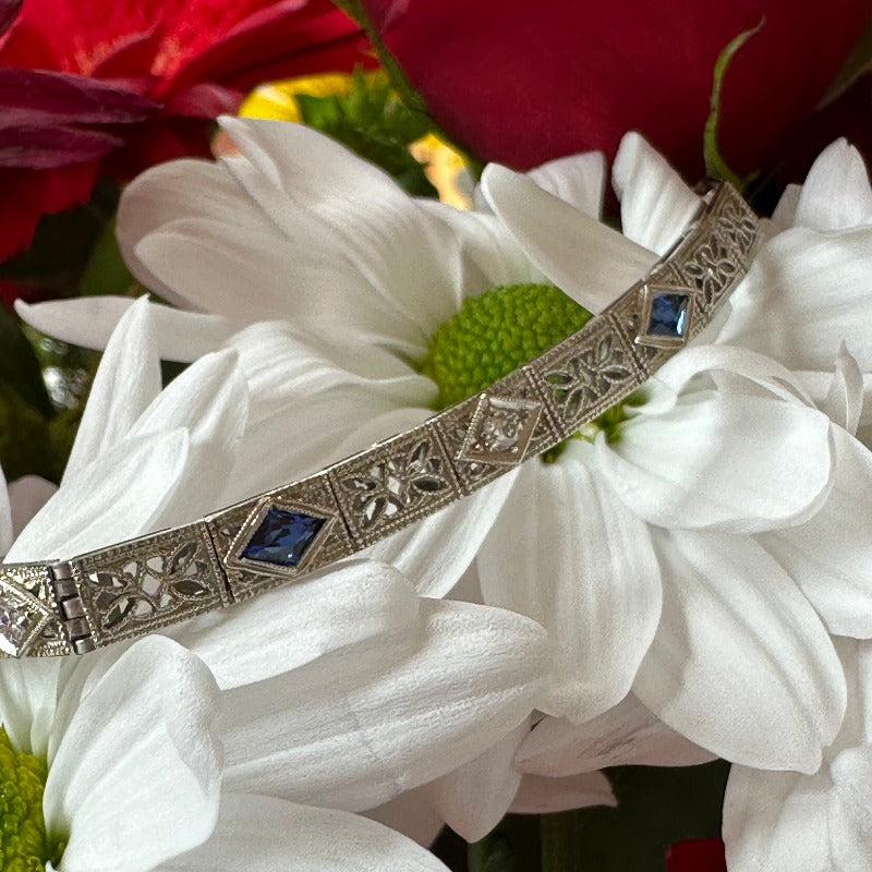 Art Deco Filigree Diamond and Sapphire Bracelet