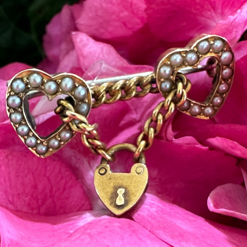 Gold Filled 2 Hearts & Lock Pin