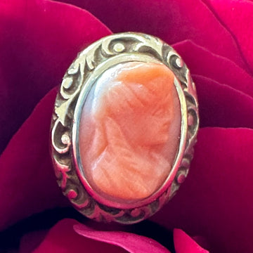 14 Karat Yellow Gold Coral Cameo Tie Tack