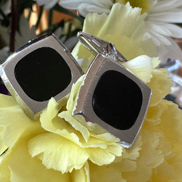 14 Karat White Gold Onyx Cufflinks 