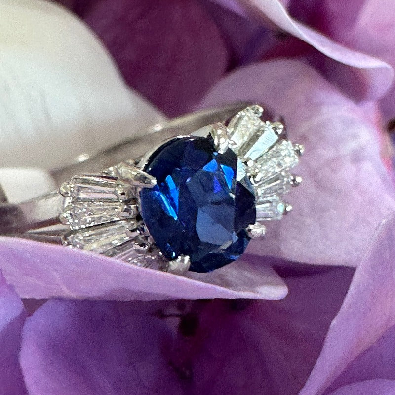 Platinum Blue Sapphire and Diamond Ring