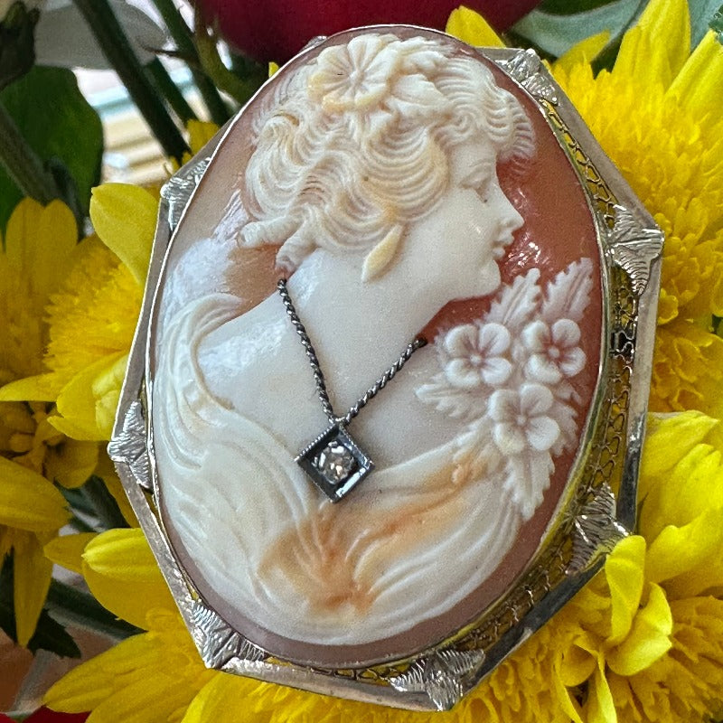 14 Karat White Gold Cameo Pin/Pendant