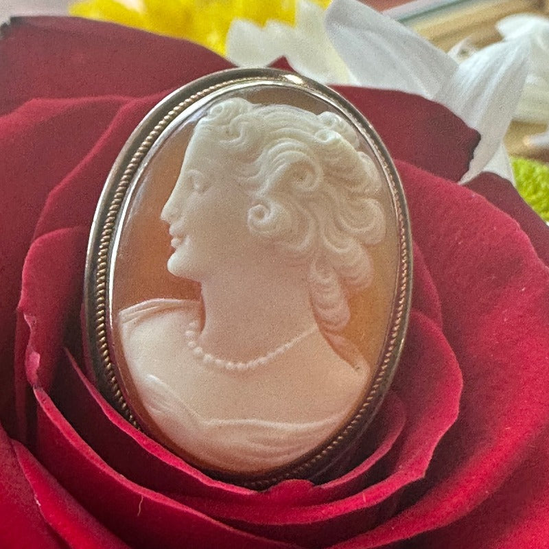 Sterling Silver Cameo with a 14 Karat Yellow Gold Braided Border