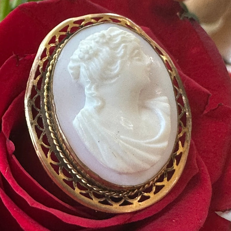 Yellow Gold Filled Coral Cameo 