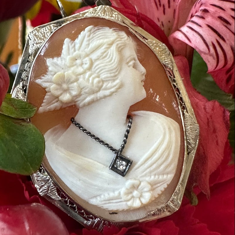 14 Karat White Gold Cameo Pin/Pendant