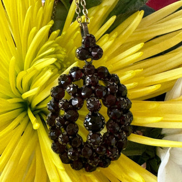 Yellow Vermeil Vintage Garnet Locket w/ Gold Filled Chain