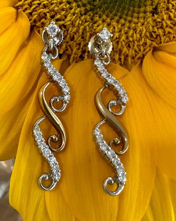 18 Karat Yellow Gold and Platinum Diamond Earrings