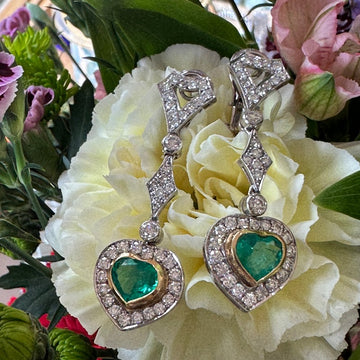 18 Karat White & Yellow Gold & Emerald Earrings