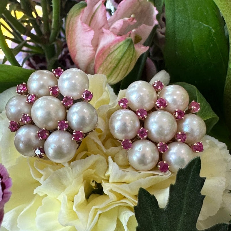 Ruby and Pearls Earrings 