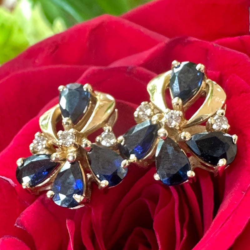 14 Karat Yellow Gold and Sapphire Earrings