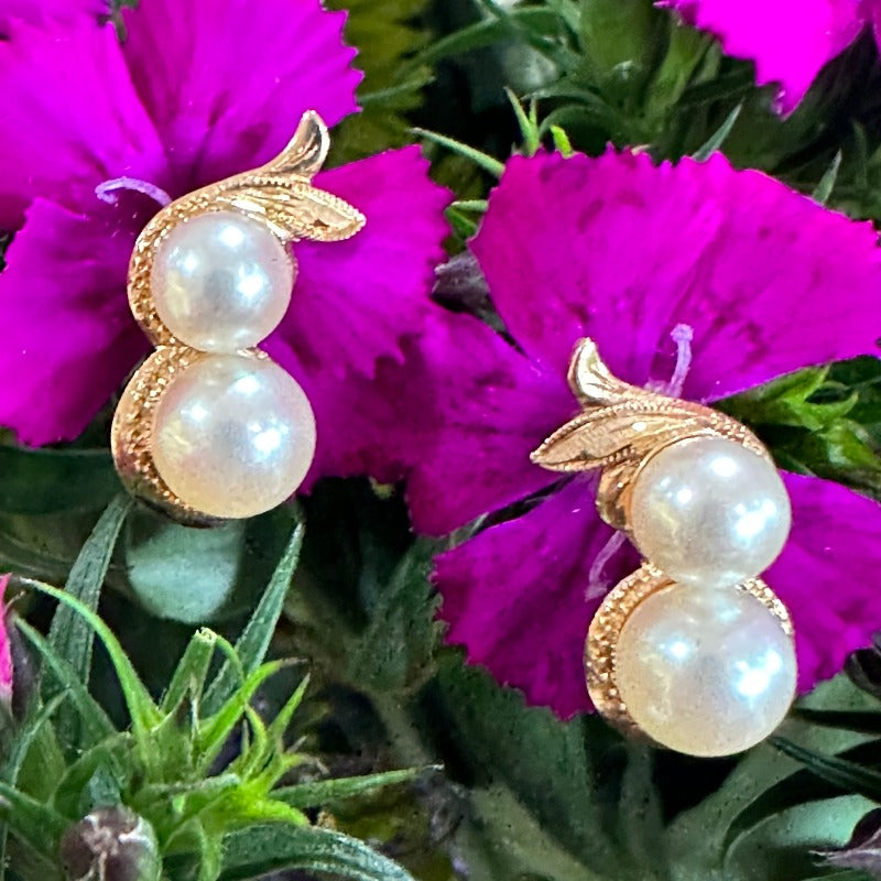 14 Karat Yellow Gold & Cultured Pearl Earrings