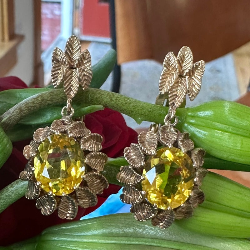 14 & 10 Karat Yellow Gold Earrings with Synthetic Sapphires