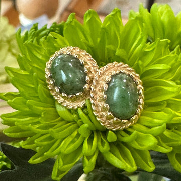 14 Karat Yellow Gold Jade Earrings