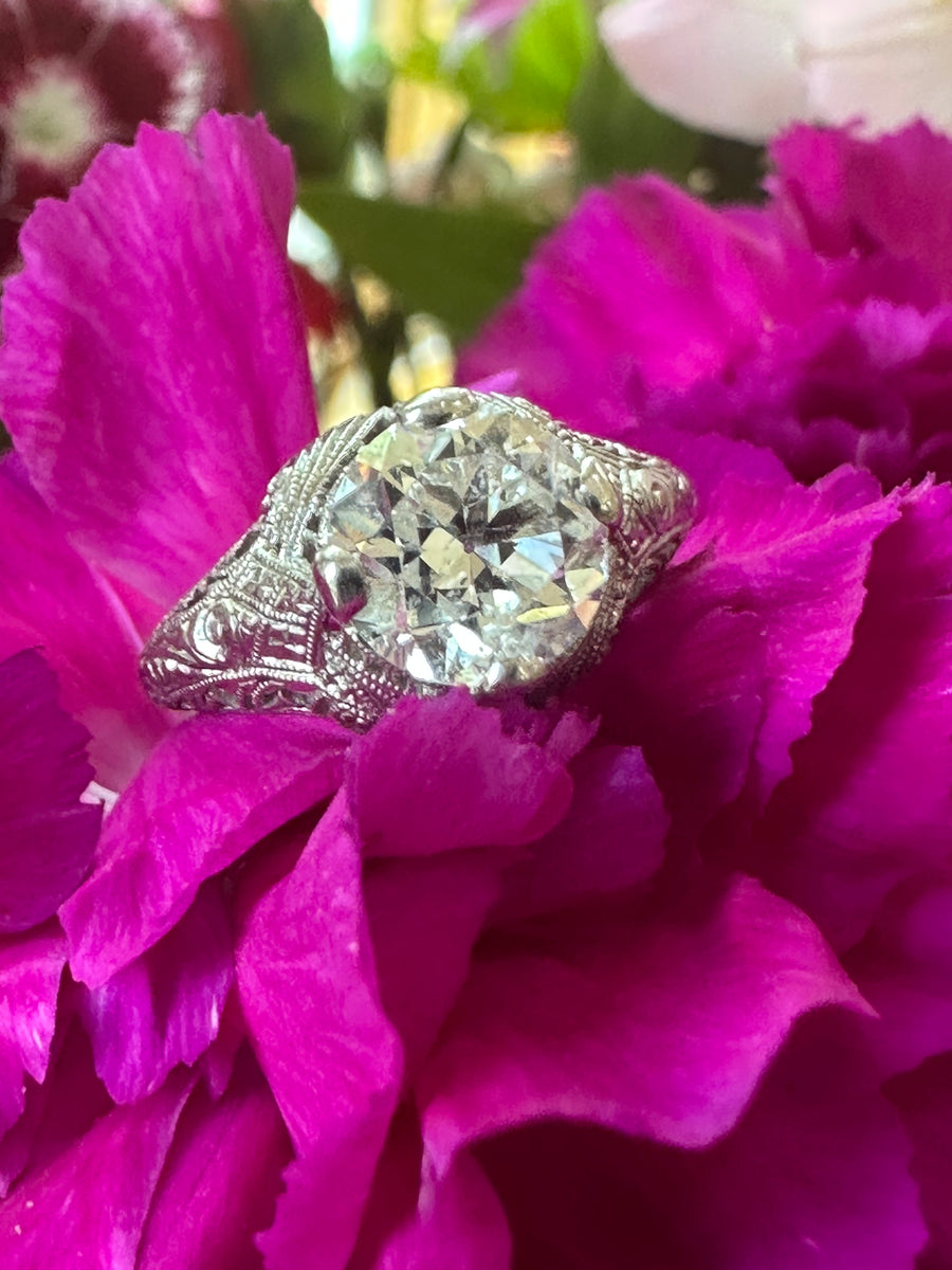 Platinum Art Deco Engagement Diamond Ring   # 100-00464